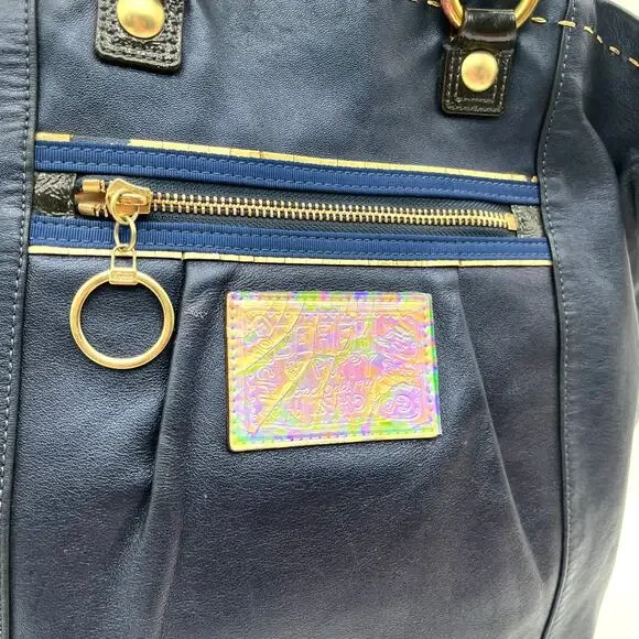 Coach Poppy Leather Tote Bag, Blue, Cinched Sides - Picture 6 of 11